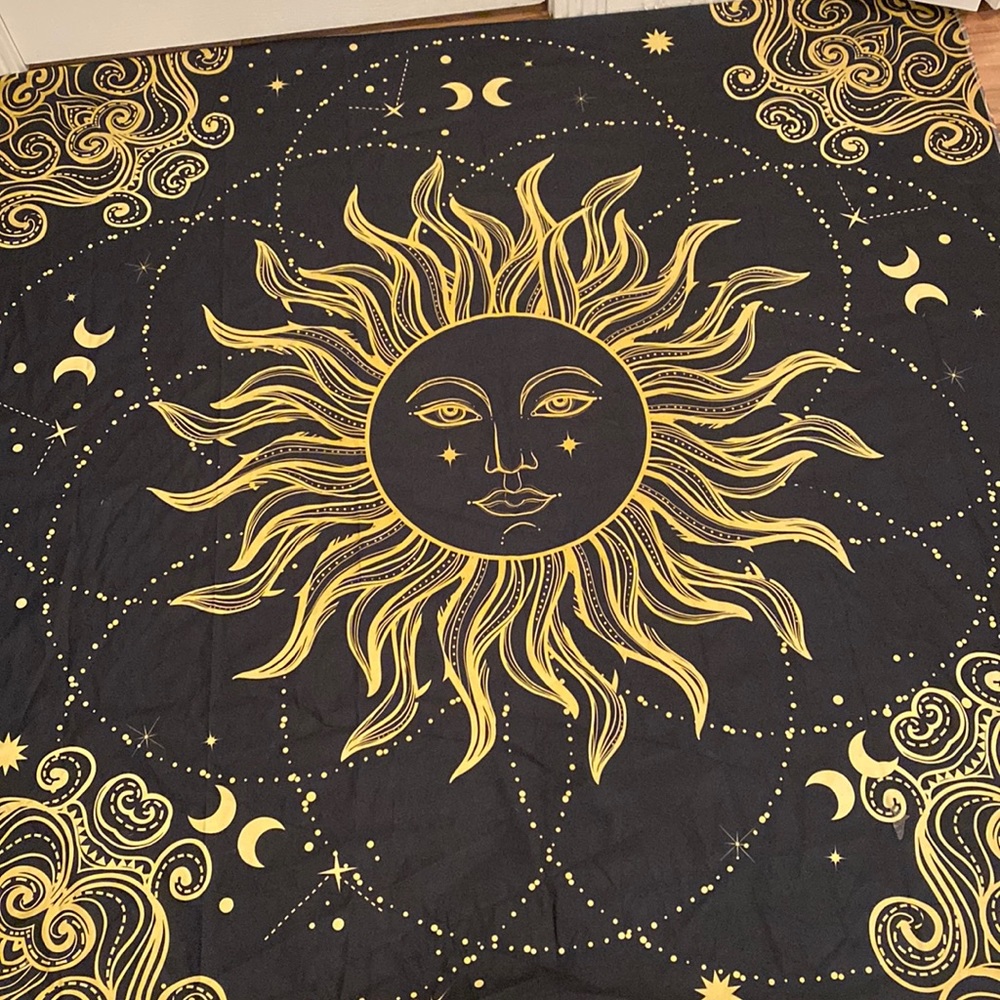 black and gold sun tapestry